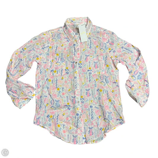 Top Long Sleeve Designer By Lilly Pulitzer In Pink & White, Size: S