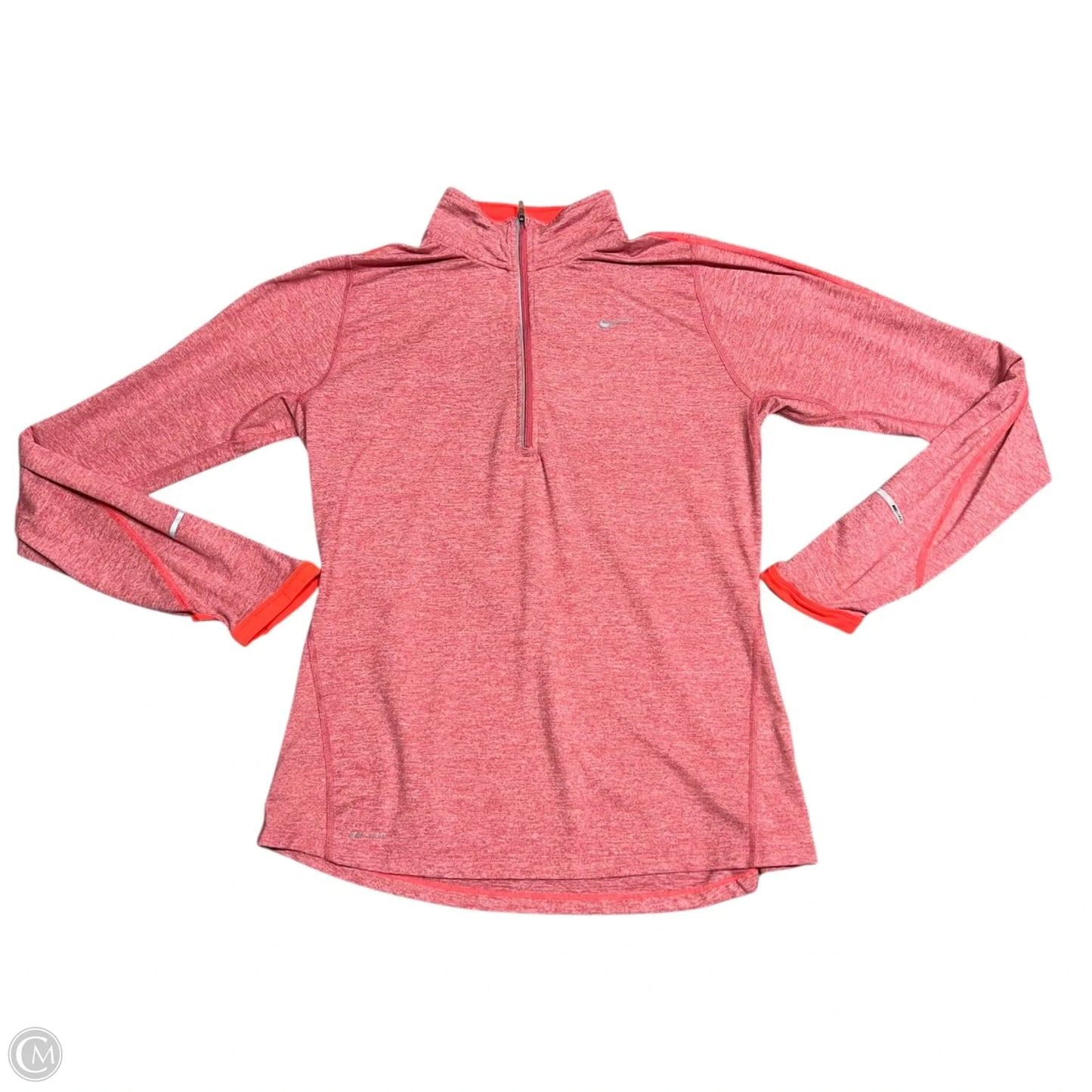 Athletic Top Long Sleeve Collar By Nike In Orange, Size: M