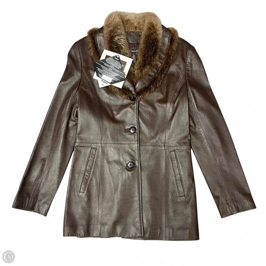 Jacket Leather By Tibor Leathers In Brown, Size: L