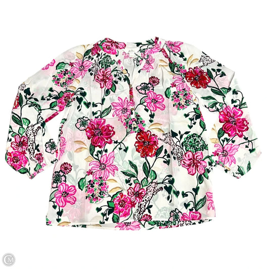 Top Long Sleeve Designer By Lilly Pulitzer In Cream & Pink, Size: M
