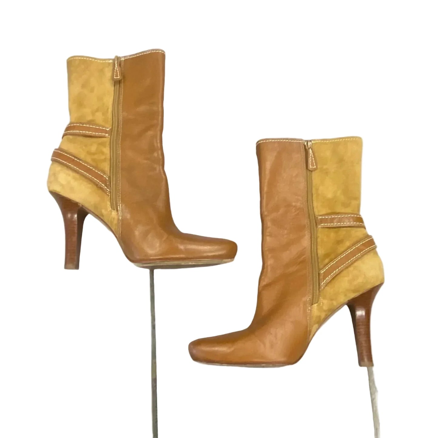 Boots Mid-calf Heels By Cole-haan In Brown & Tan, Size: 7