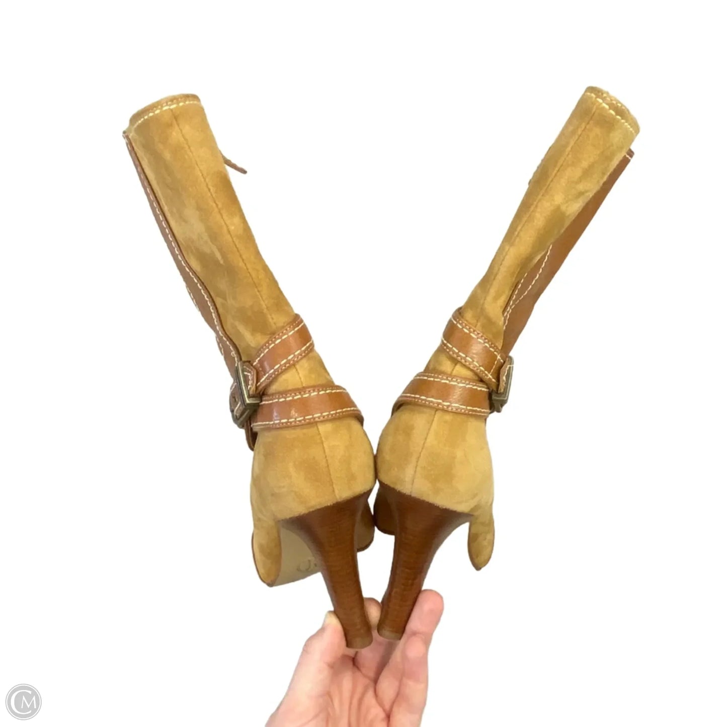 Boots Mid-calf Heels By Cole-haan In Brown & Tan, Size: 7