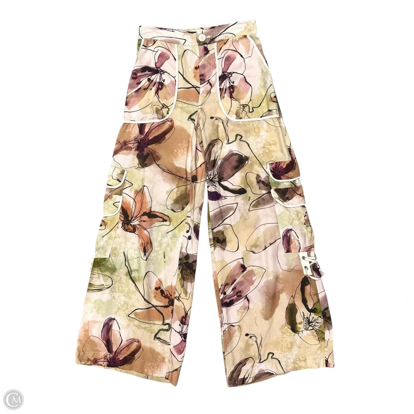 Pants Wide Leg By Anthropologie In Green & Pink, Size: 0