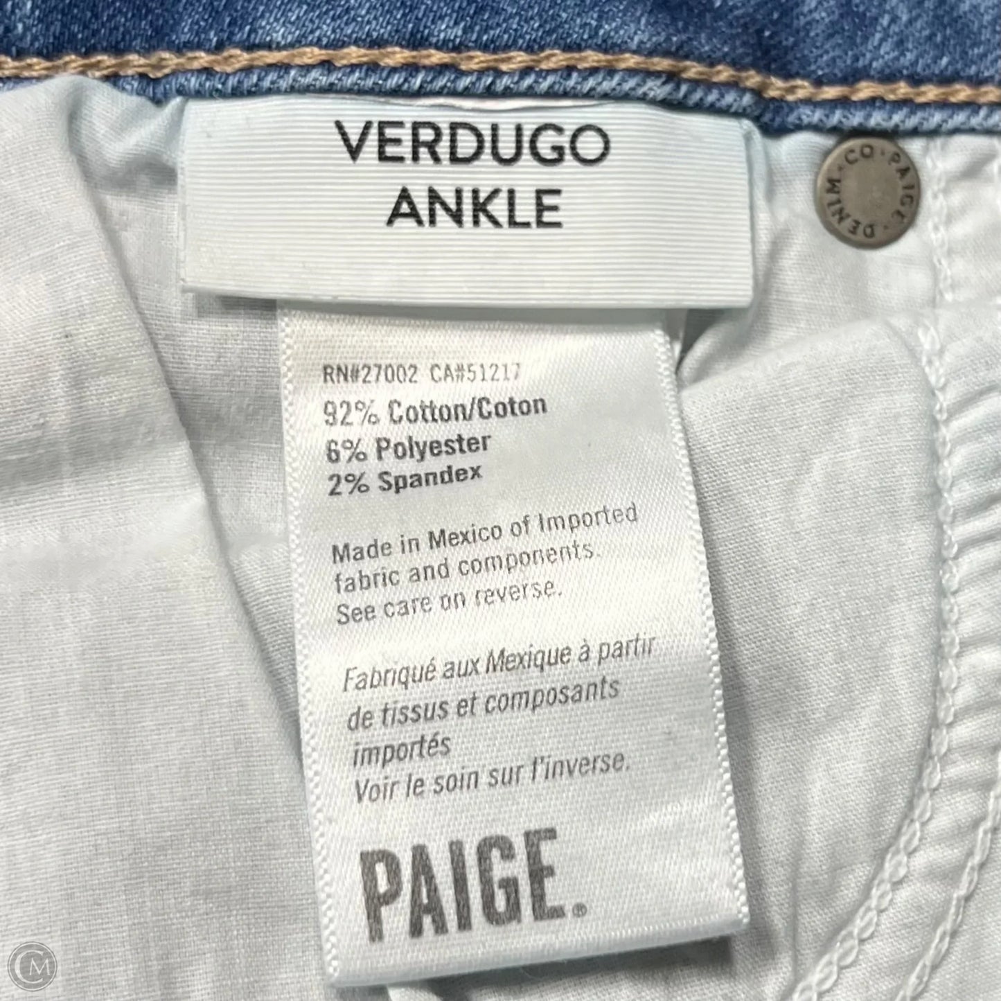 Jeans Skinny By Paige In Blue Denim, Size: 2