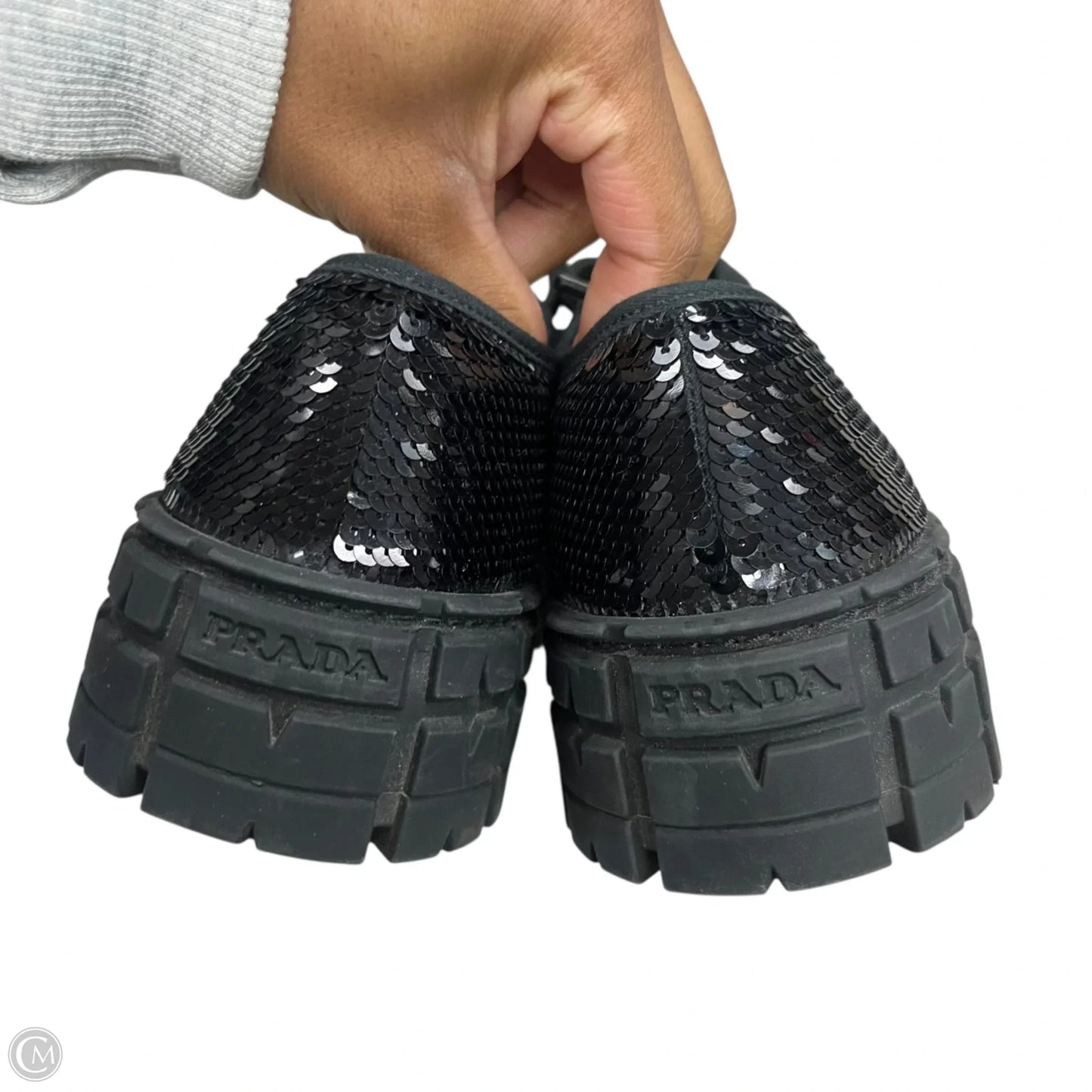 Shoes Luxury Designer By Prada In Black, Size: 8.5