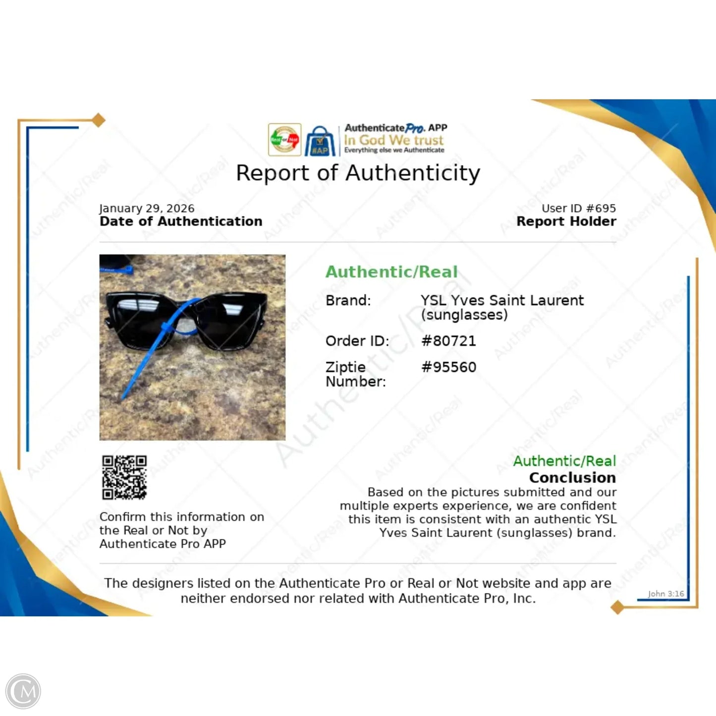 Sunglasses Luxury Designer By Yves Saint Laurent