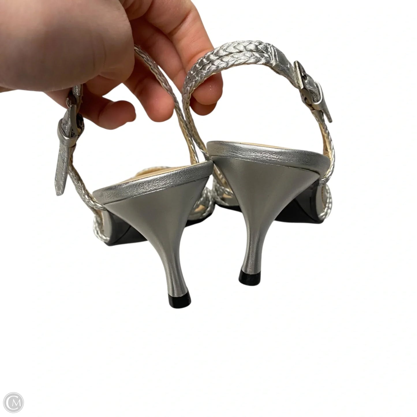 Sandals Heels Kitten By Talbots In Silver, Size: 7