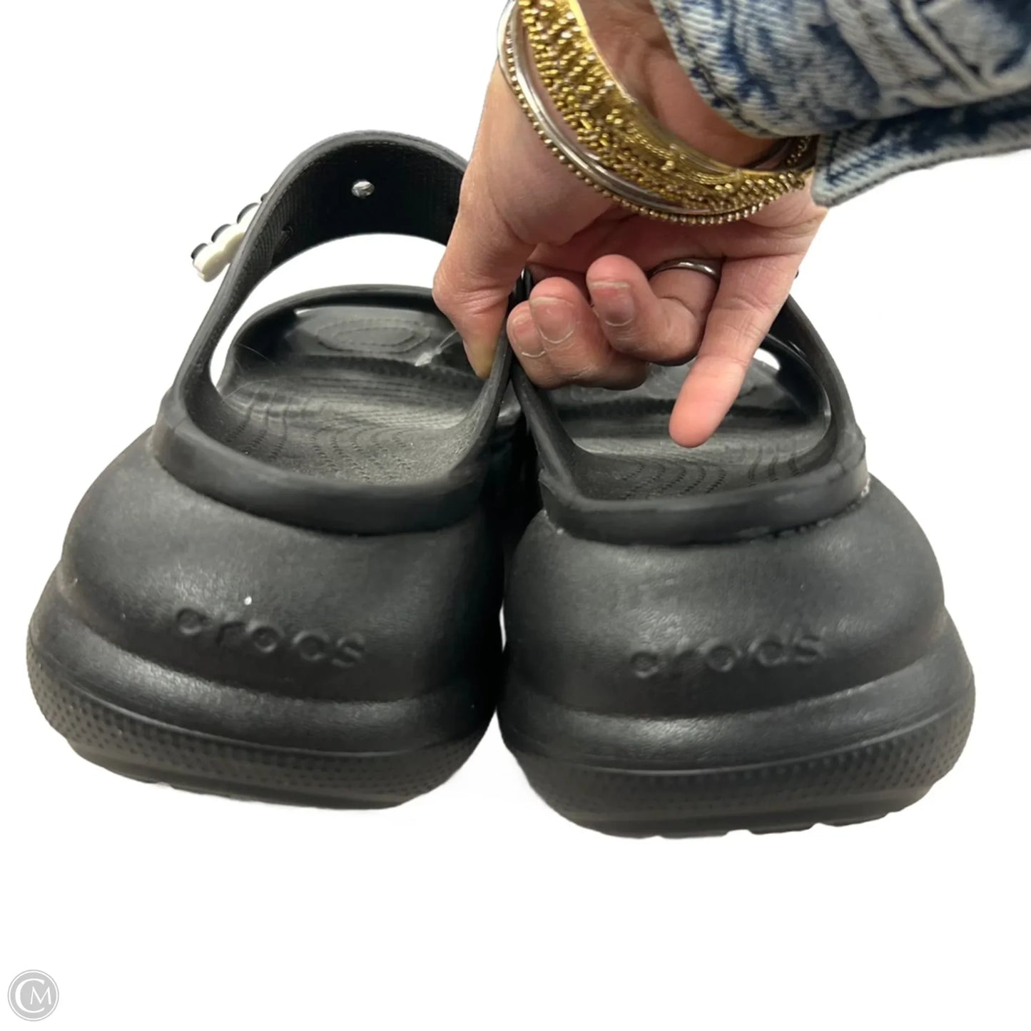 Sandals Heels Platform By Crocs In Black, Size: 9