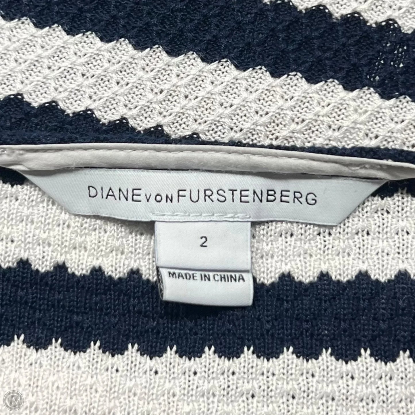 Top 3/4 Sleeve Designer By Diane Von Furstenberg In Blue & White, Size: Xs