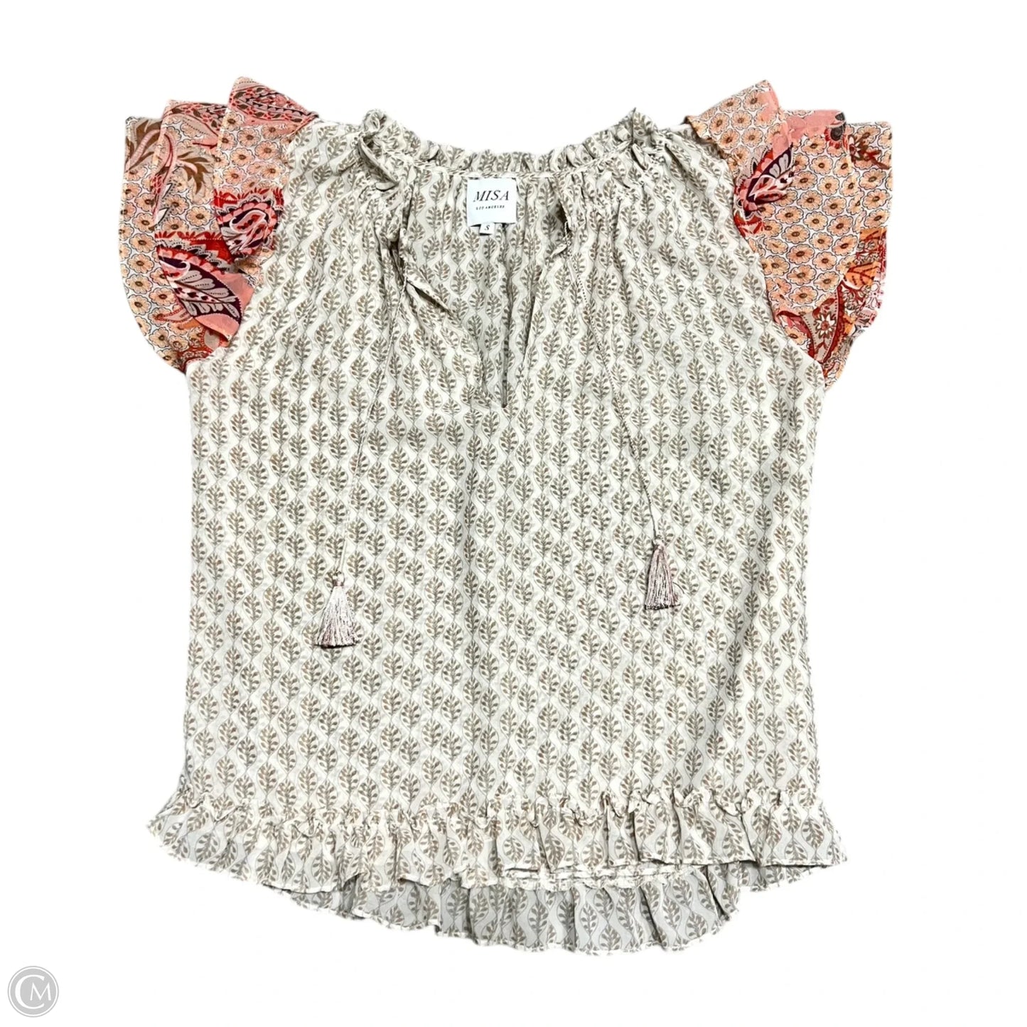 Top Sleeveless Designer By Misa In Cream & Orange, Size: S