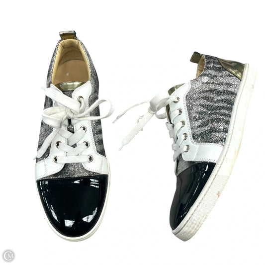 Shoes Luxury Designer By Christian Louboutin In Black & Gold, Size: 9