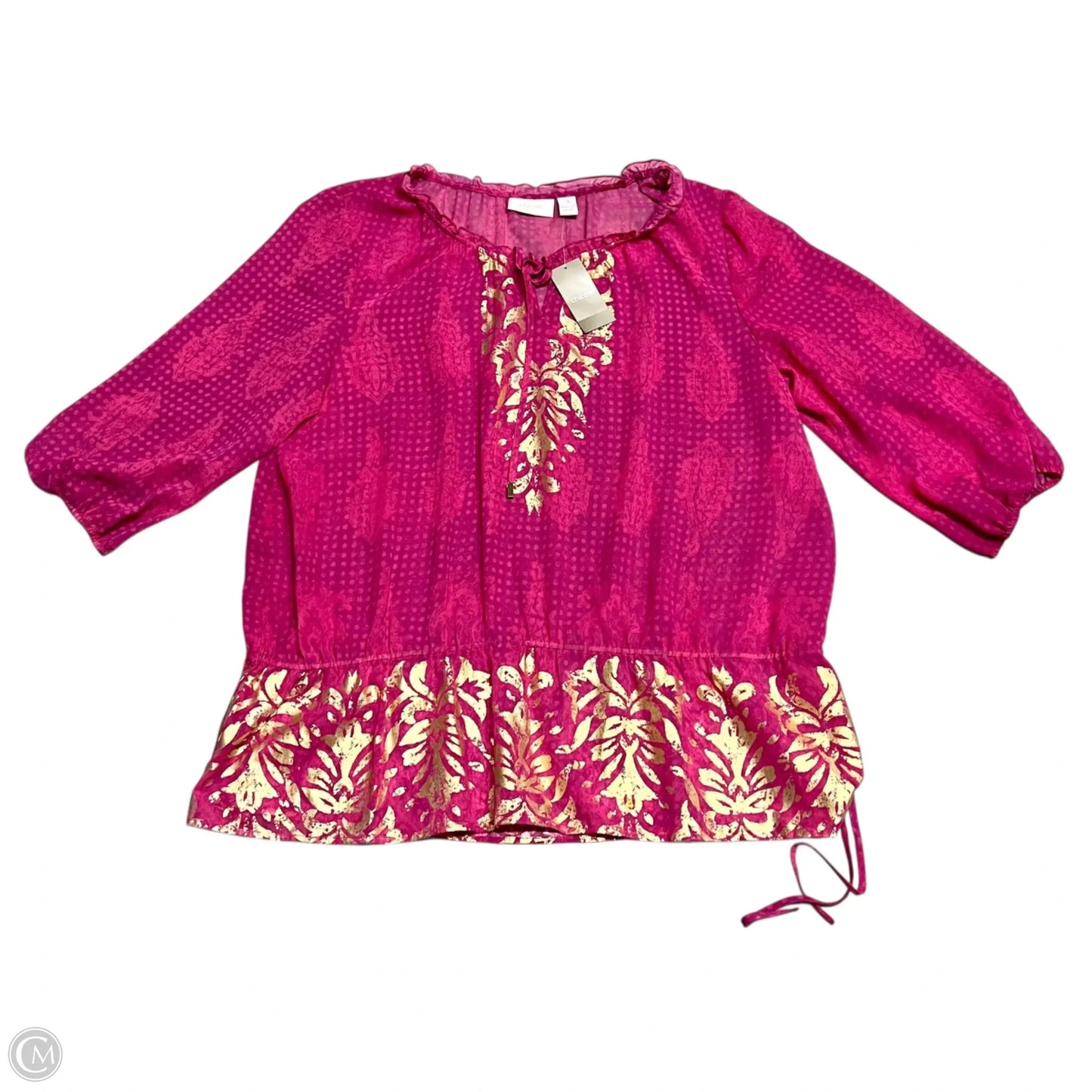 Top Short Sleeve By Chicos In Gold & Pink, Size: Xl