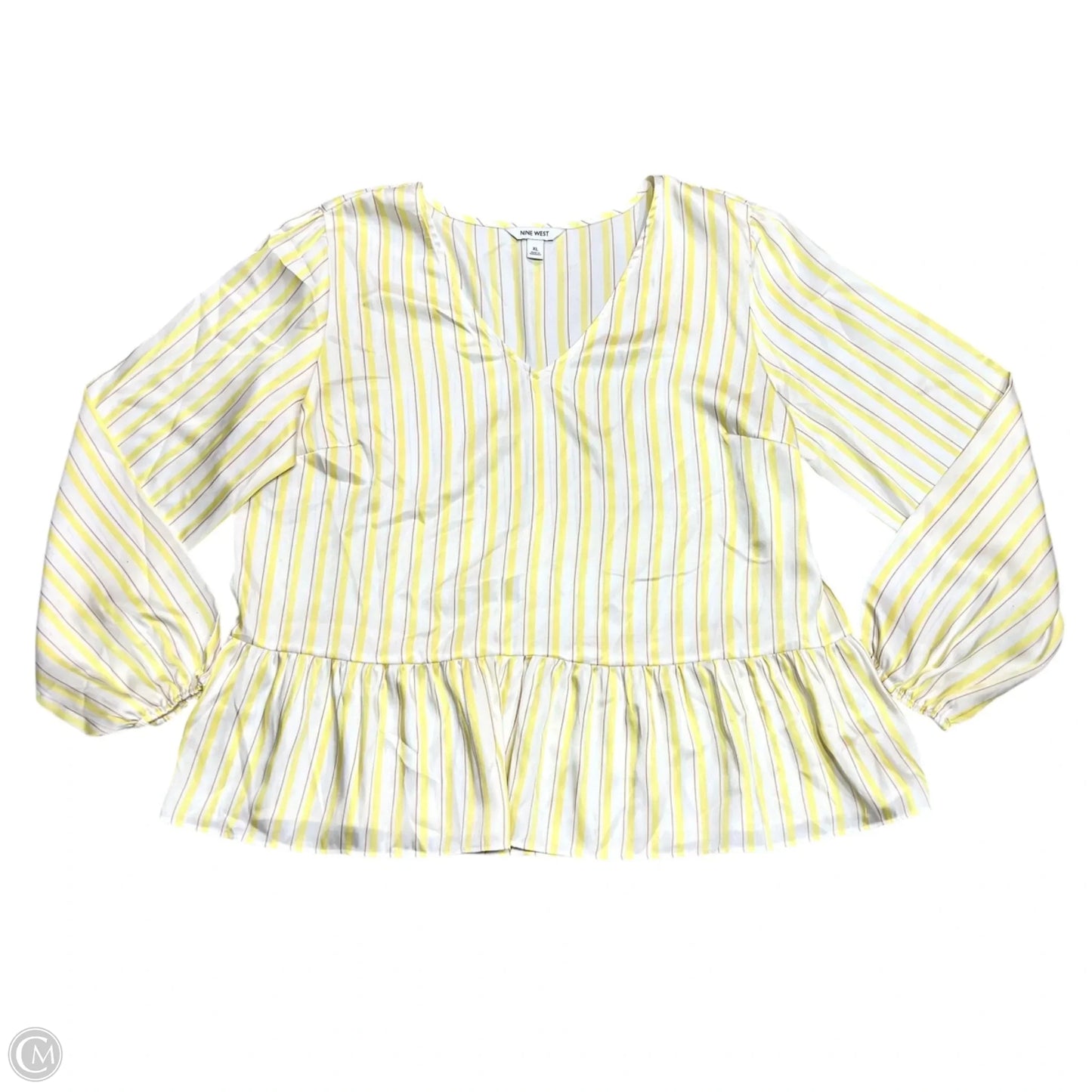 Top Long Sleeve By Nine West In White & Yellow, Size: Xl