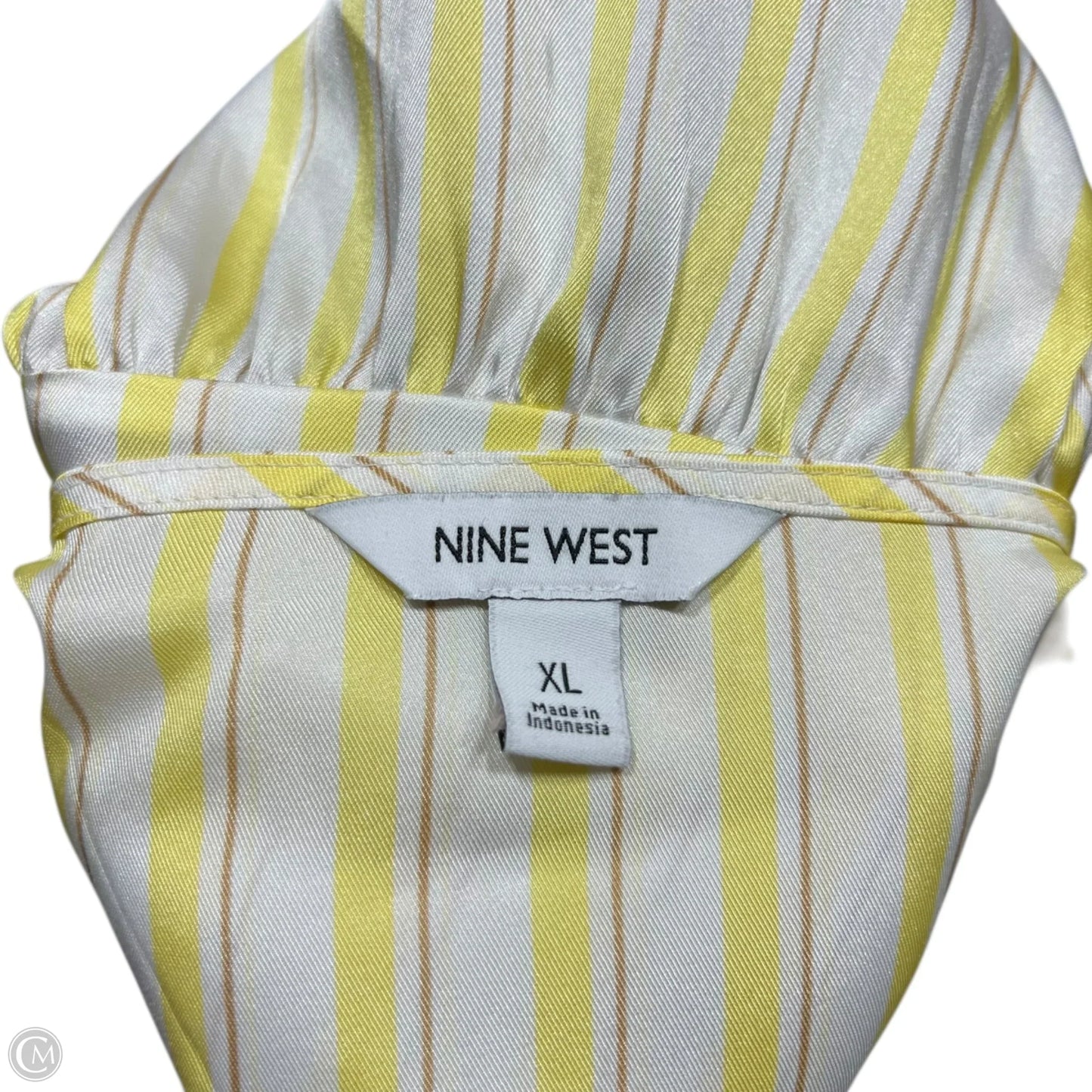 Top Long Sleeve By Nine West In White & Yellow, Size: Xl