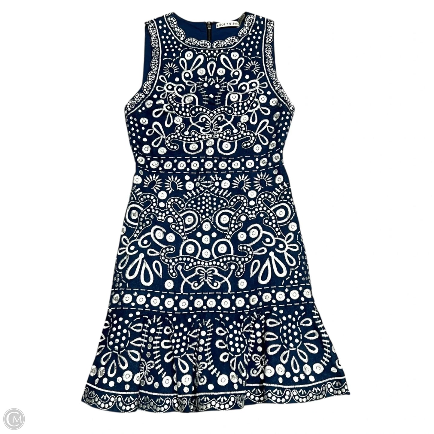 Dress Designer By Alice + Olivia In Blue & White, Size: Xs