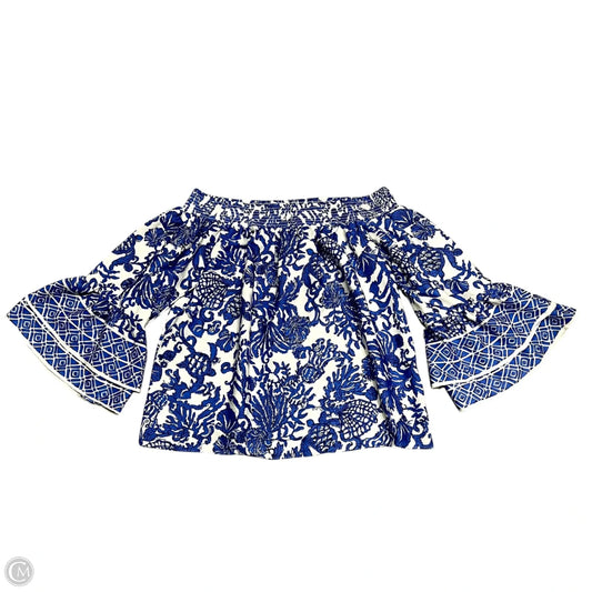 Top 3/4 Sleeve Designer By Lilly Pulitzer In Blue & Cream, Size: S