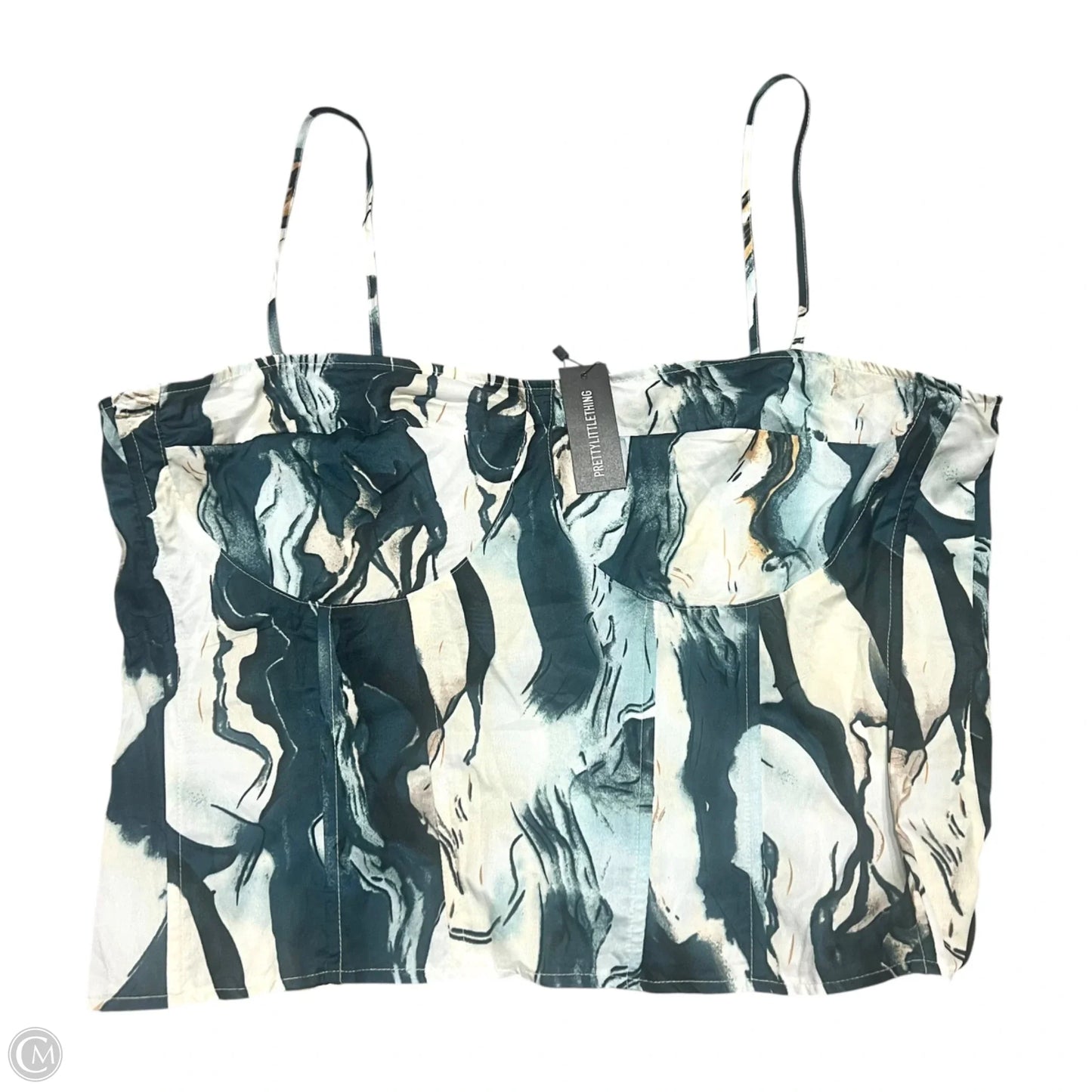 Top Sleeveless By Pretty Little Thing In Blue & Cream, Size: 1x