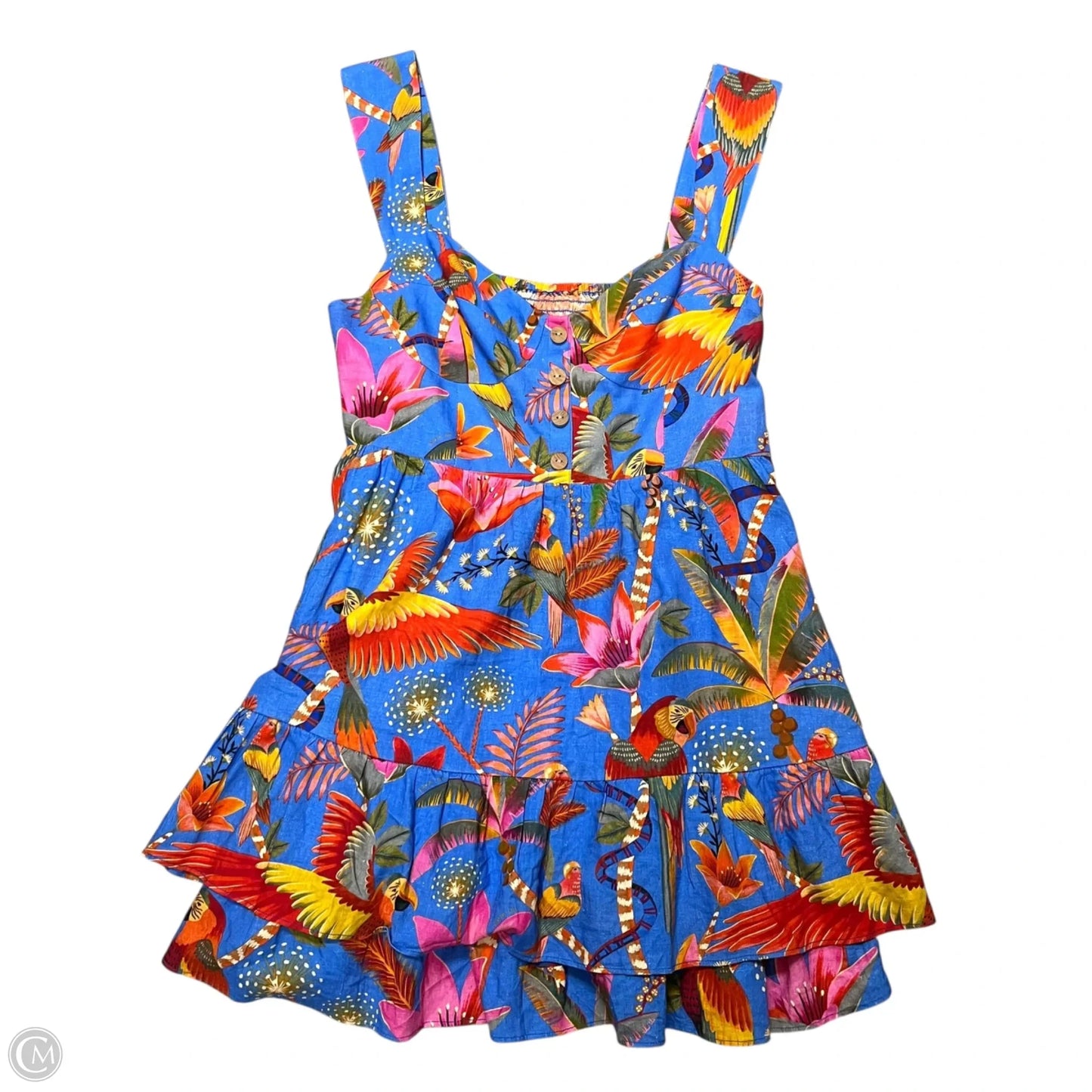 Dress Casual Short By Farm Rio In Blue & Orange, Size: M