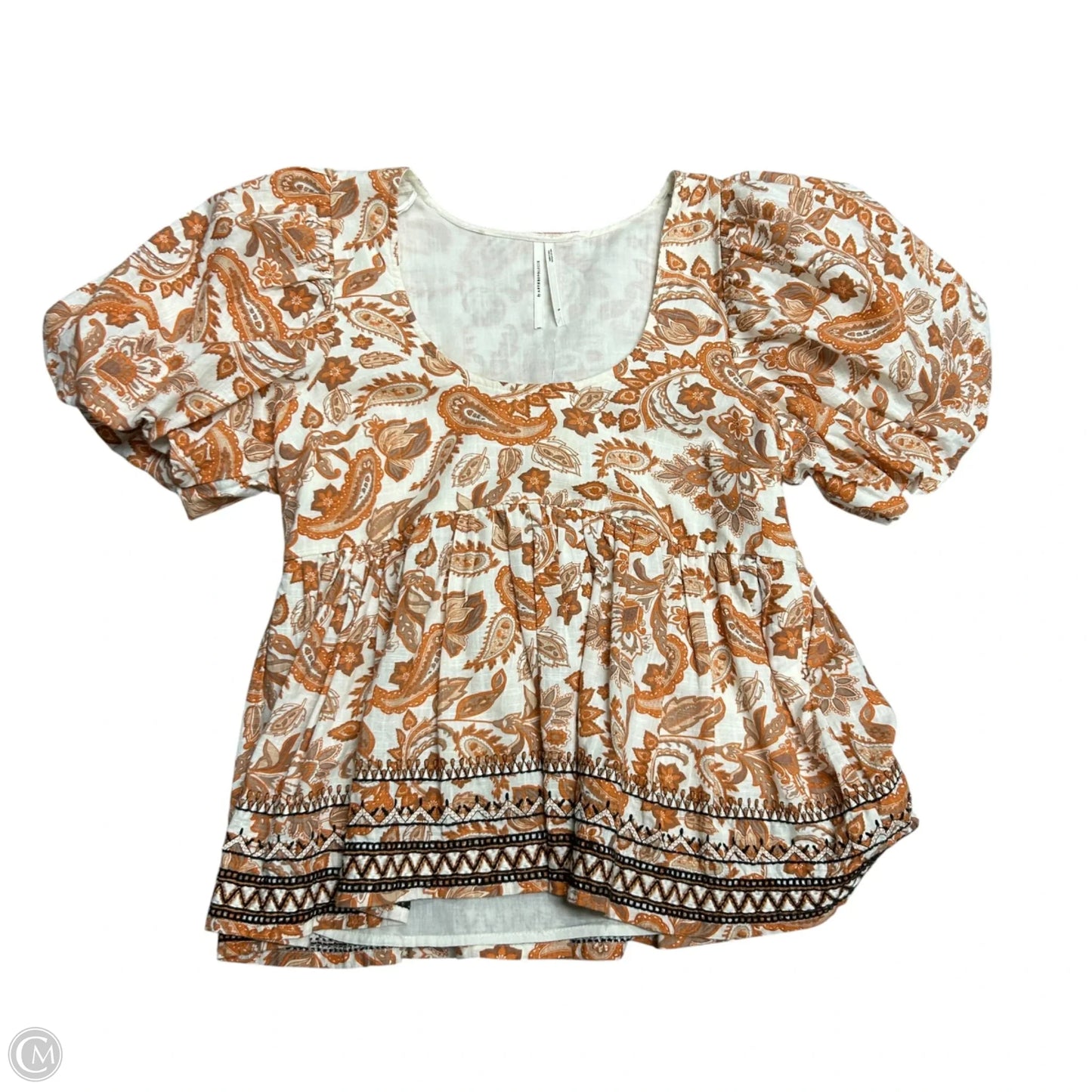 Top Short Sleeve By Anthropologie In Cream & Orange, Size: S