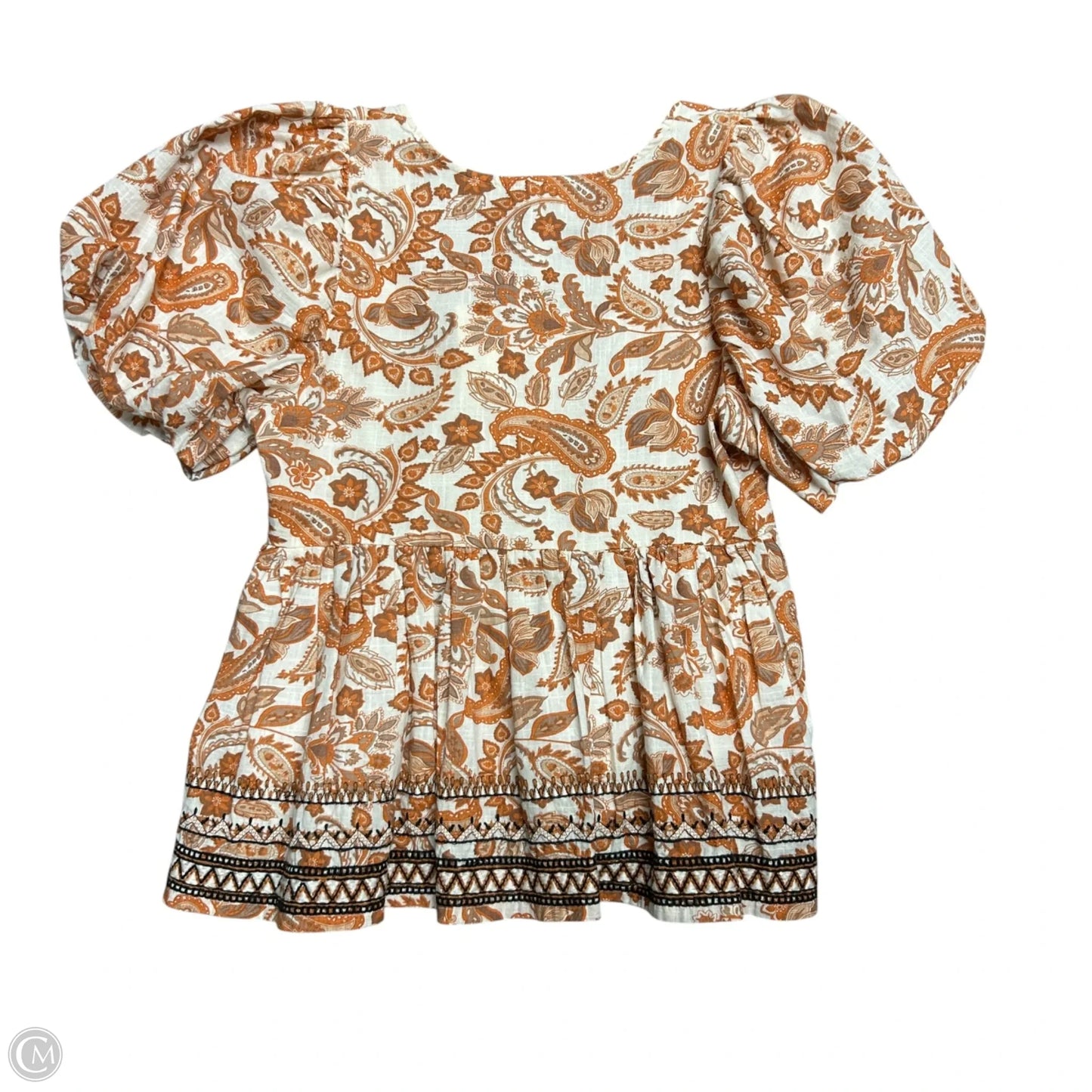 Top Short Sleeve By Anthropologie In Cream & Orange, Size: S