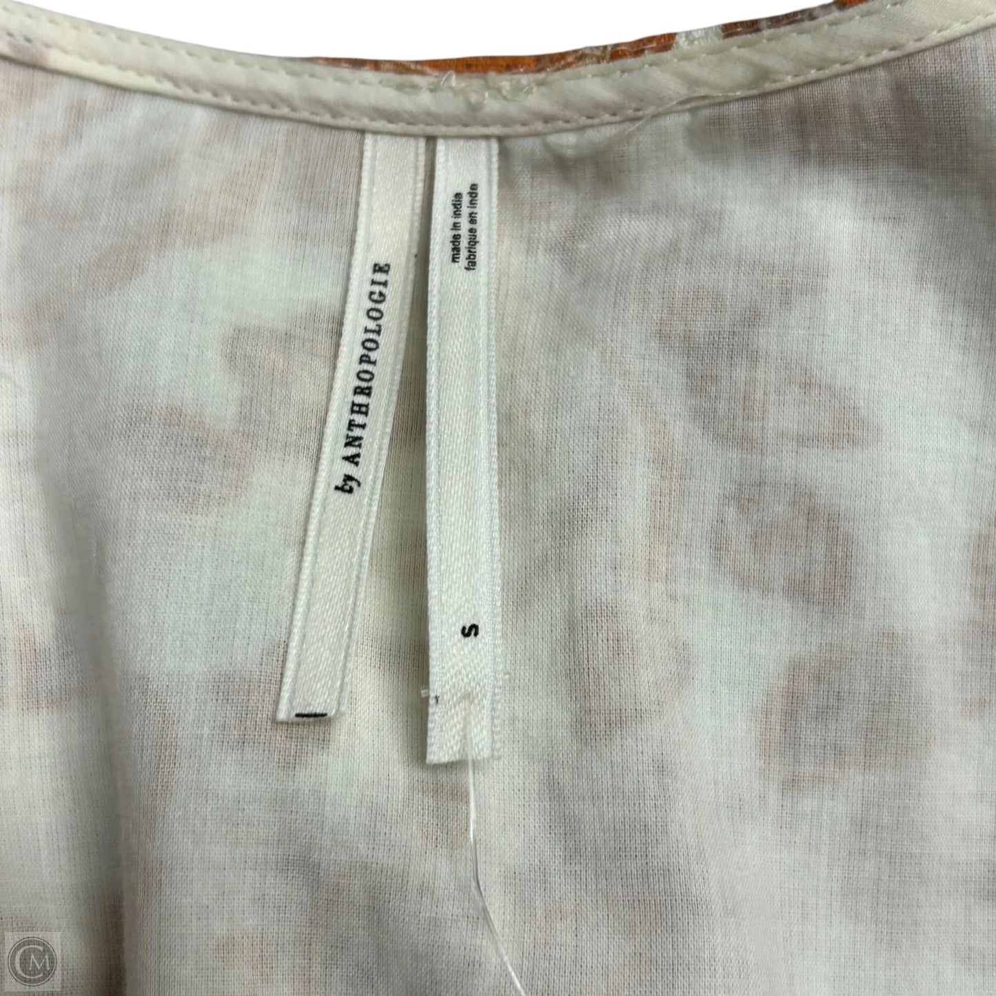 Top Short Sleeve By Anthropologie In Cream & Orange, Size: S