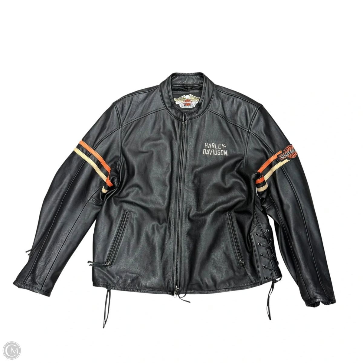 Jacket Leather By Harley Davidson In Black & Orange, Size: 2x