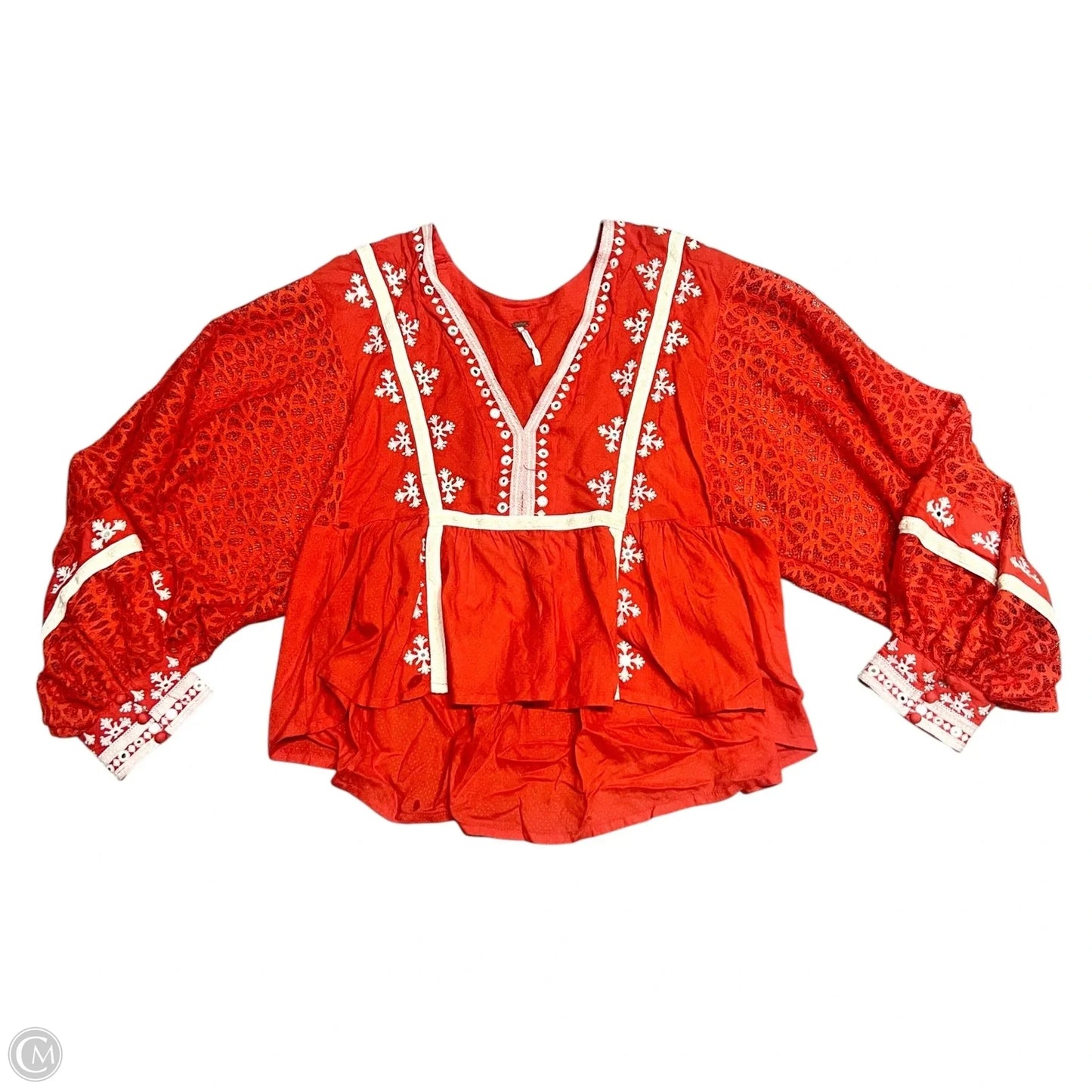 Top Short Sleeve By Free People In Cream & Orange, Size: L