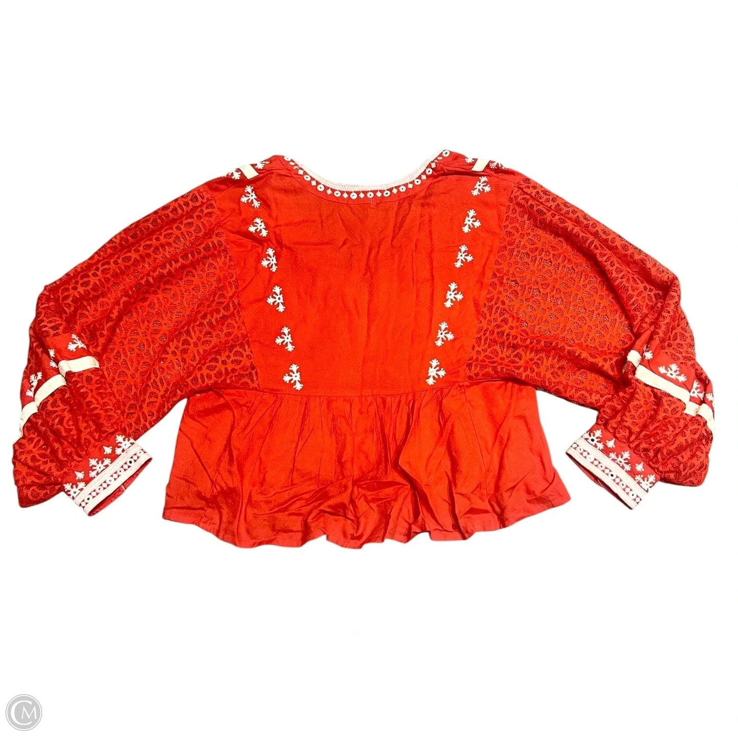 Top Short Sleeve By Free People In Cream & Orange, Size: L