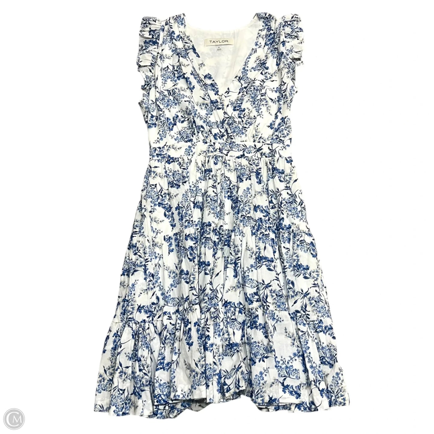 Dress Casual Midi By Taylor In Blue & Cream, Size: S