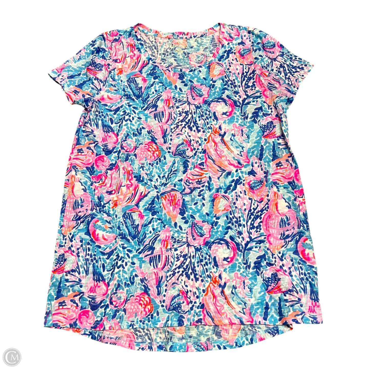 Top Short Sleeve Designer By Lilly Pulitzer In Blue & Pink, Size: Xs