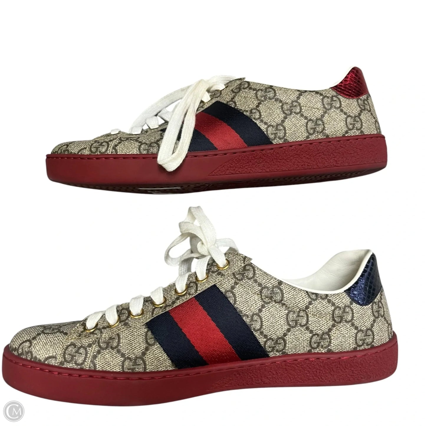 Shoes Luxury Designer By Gucci In Blue & Red, Size: 6.5