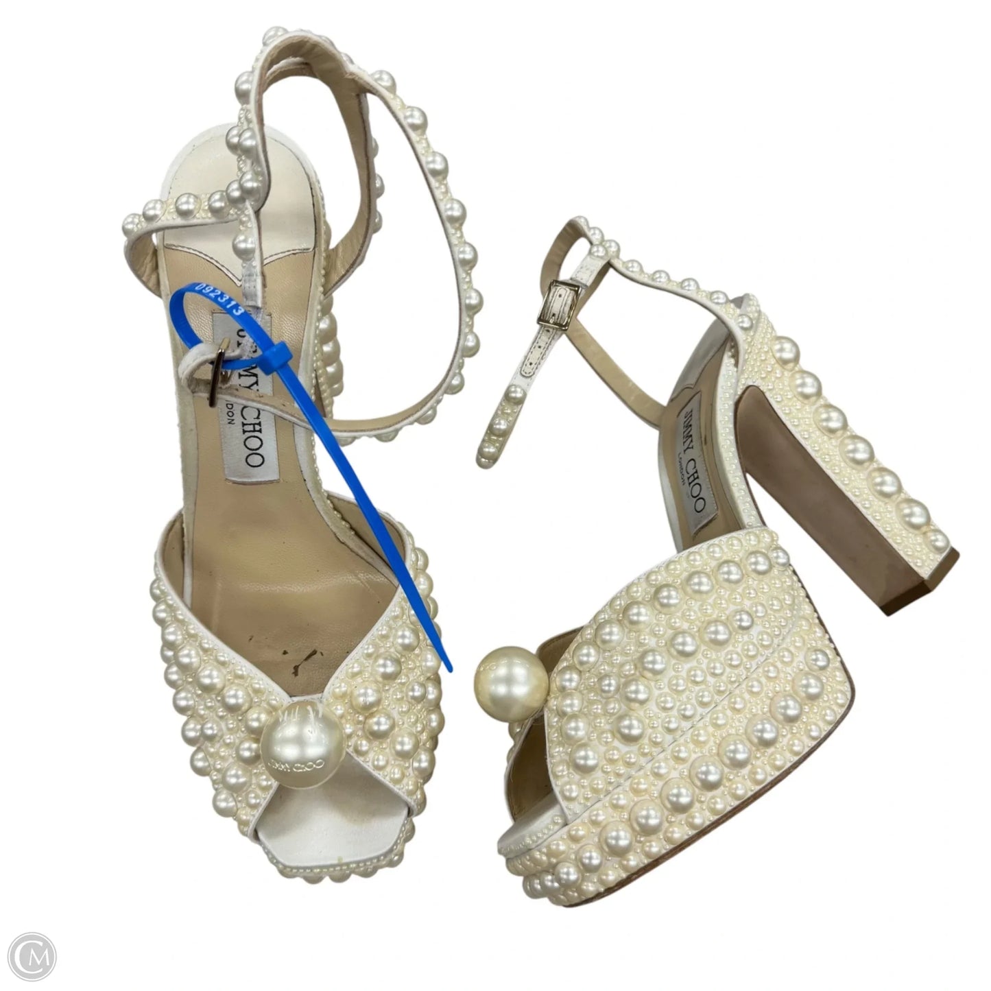Sandals Luxury Designer By Jimmy Choo In Cream, Size: 8.5