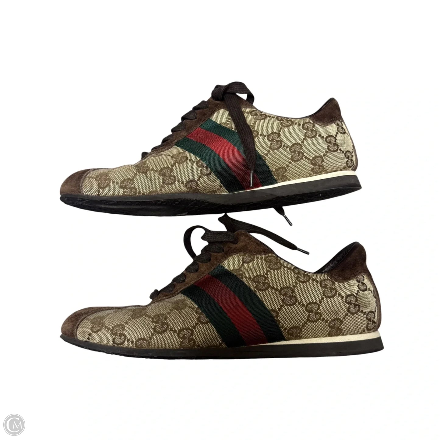 Shoes Luxury Designer By Gucci In Brown & Green, Size: 7