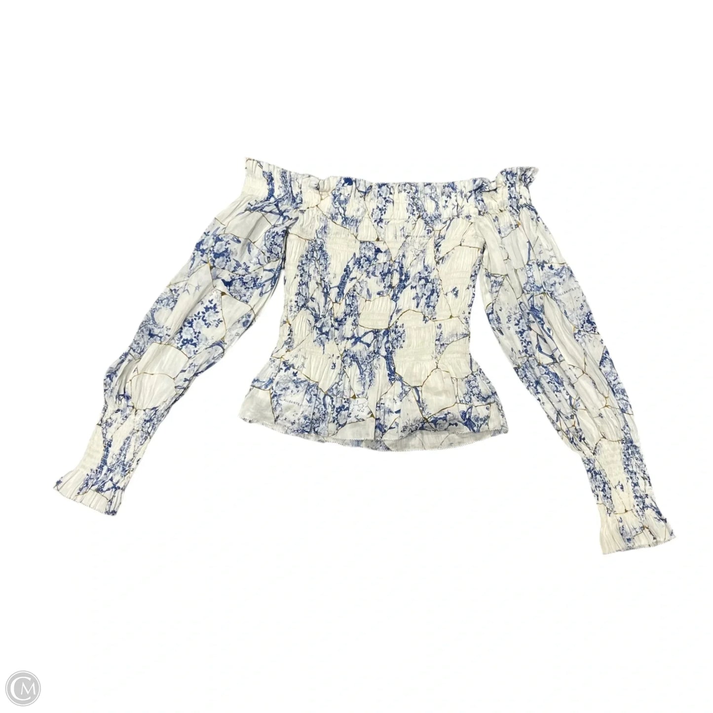 Top Long Sleeve Designer By All Saints In Blue & White, Size: S
