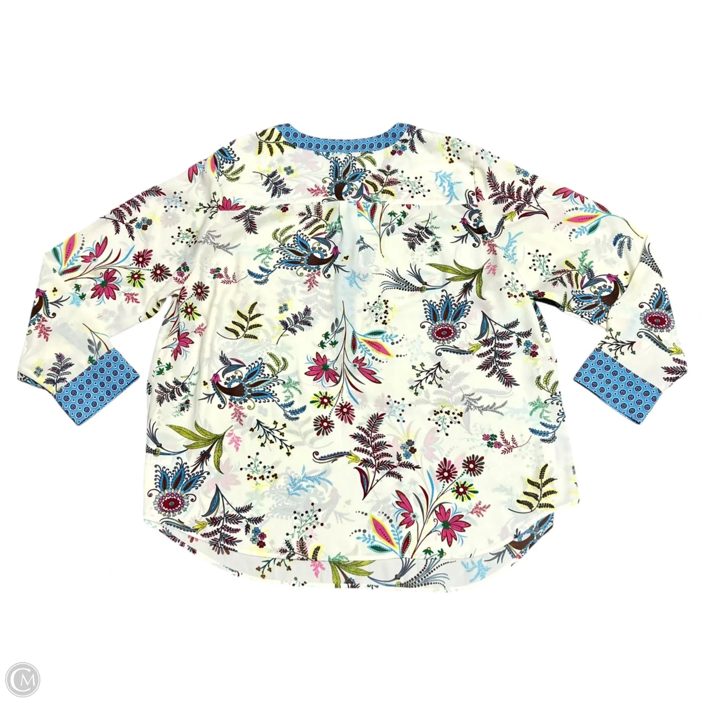 Top Long Sleeve By Talbots In Blue & Cream, Size: 2x
