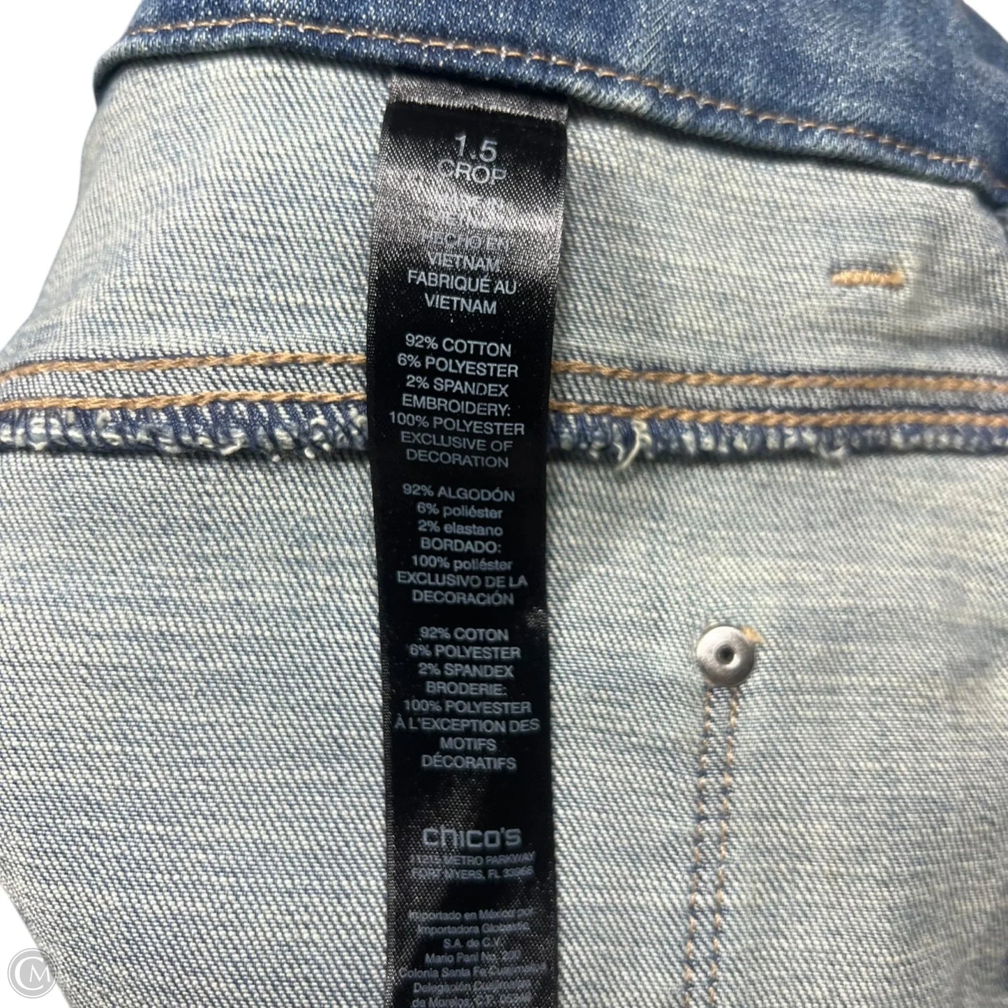 Jeans Cropped By Chicos In Blue Denim, Size: 8