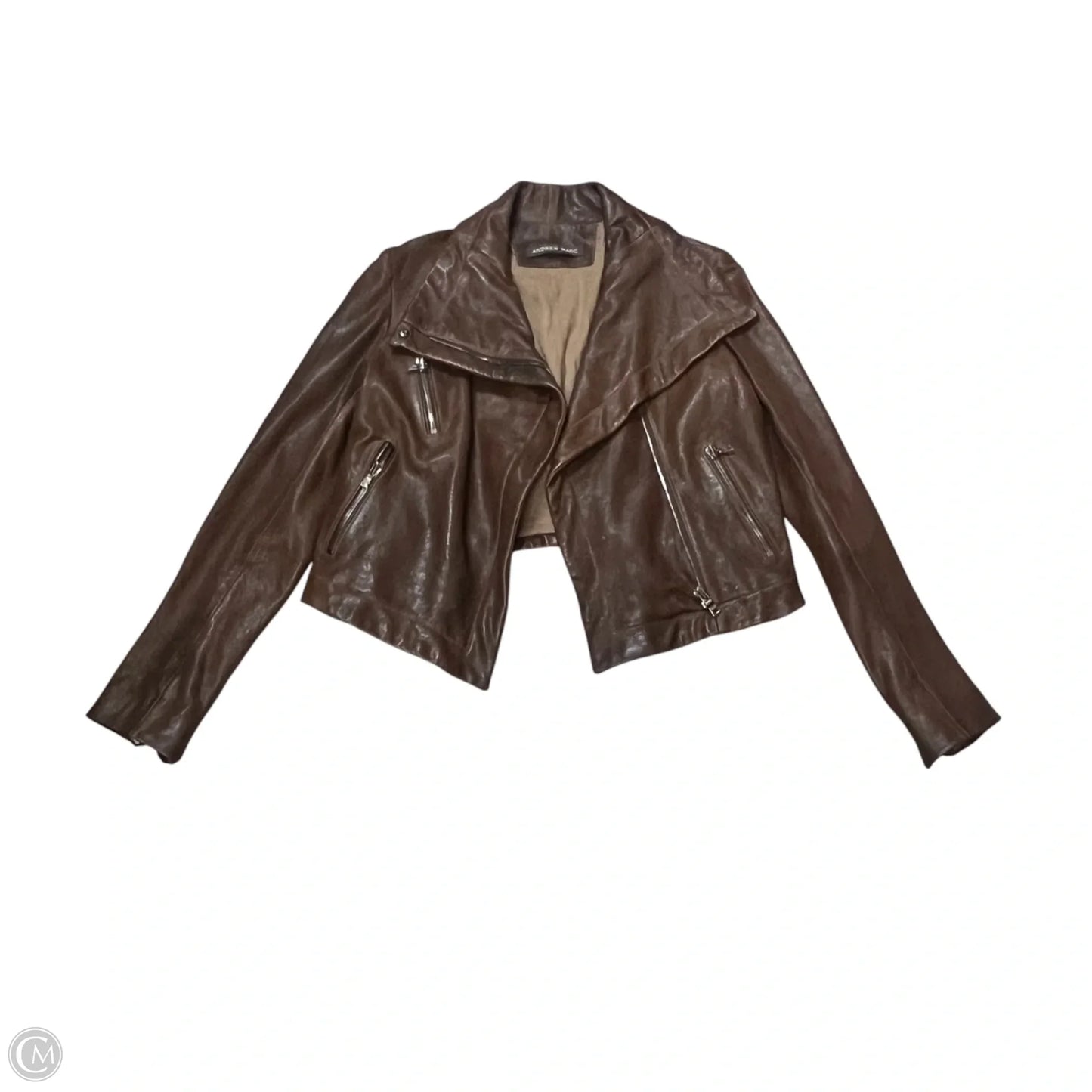 Jacket Leather By Andrew Marc In Brown, Size: L