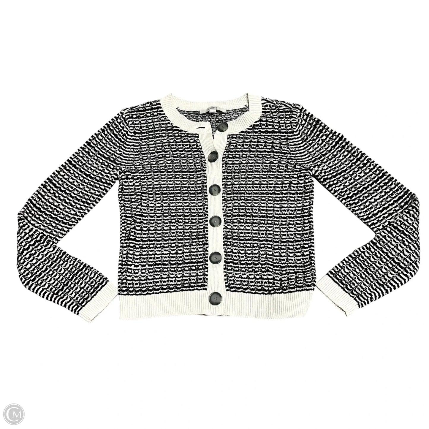 Sweater Cardigan By Loft In Black & Cream, Size: Xs