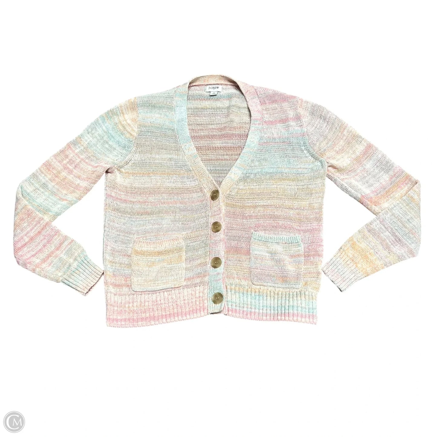 Sweater Cardigan By J. Crew In Green & Orange, Size: S
