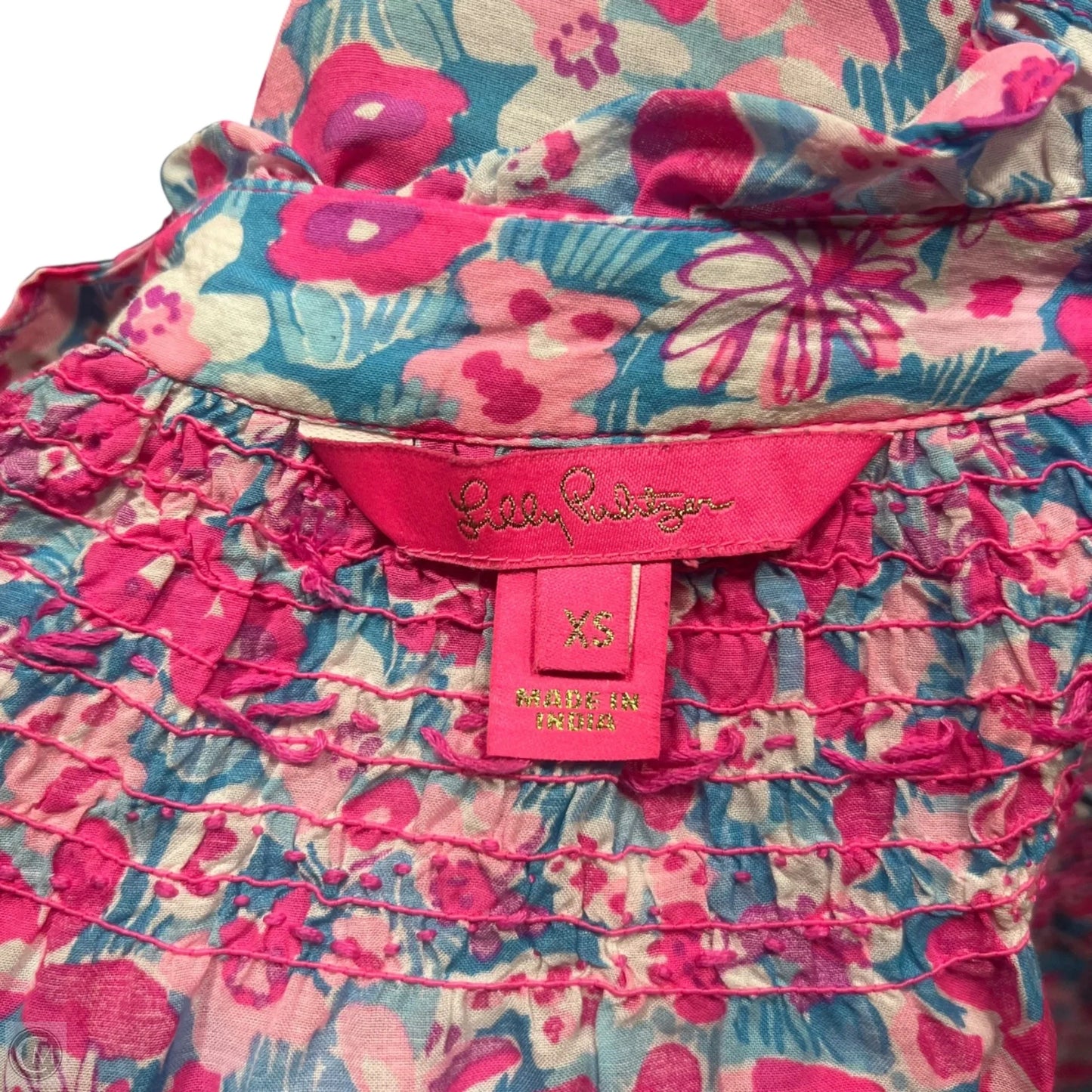 Top Long Sleeve Designer By Lilly Pulitzer In Blue & Pink, Size: Xs
