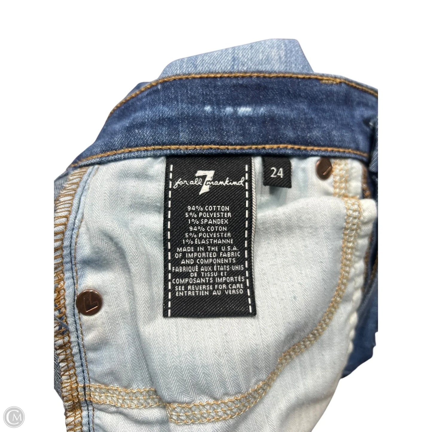 Jeans Skinny By 7 For All Mankind In Blue Denim, Size: 0