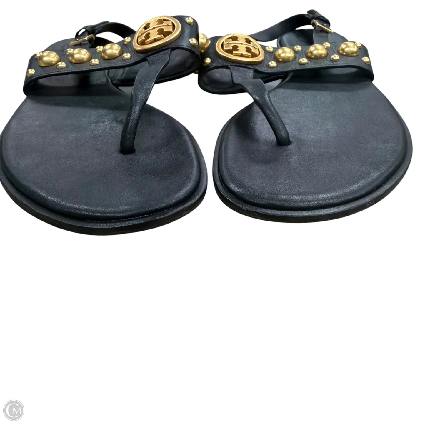 Sandals Designer By Tory Burch In Black & Gold, Size: 9