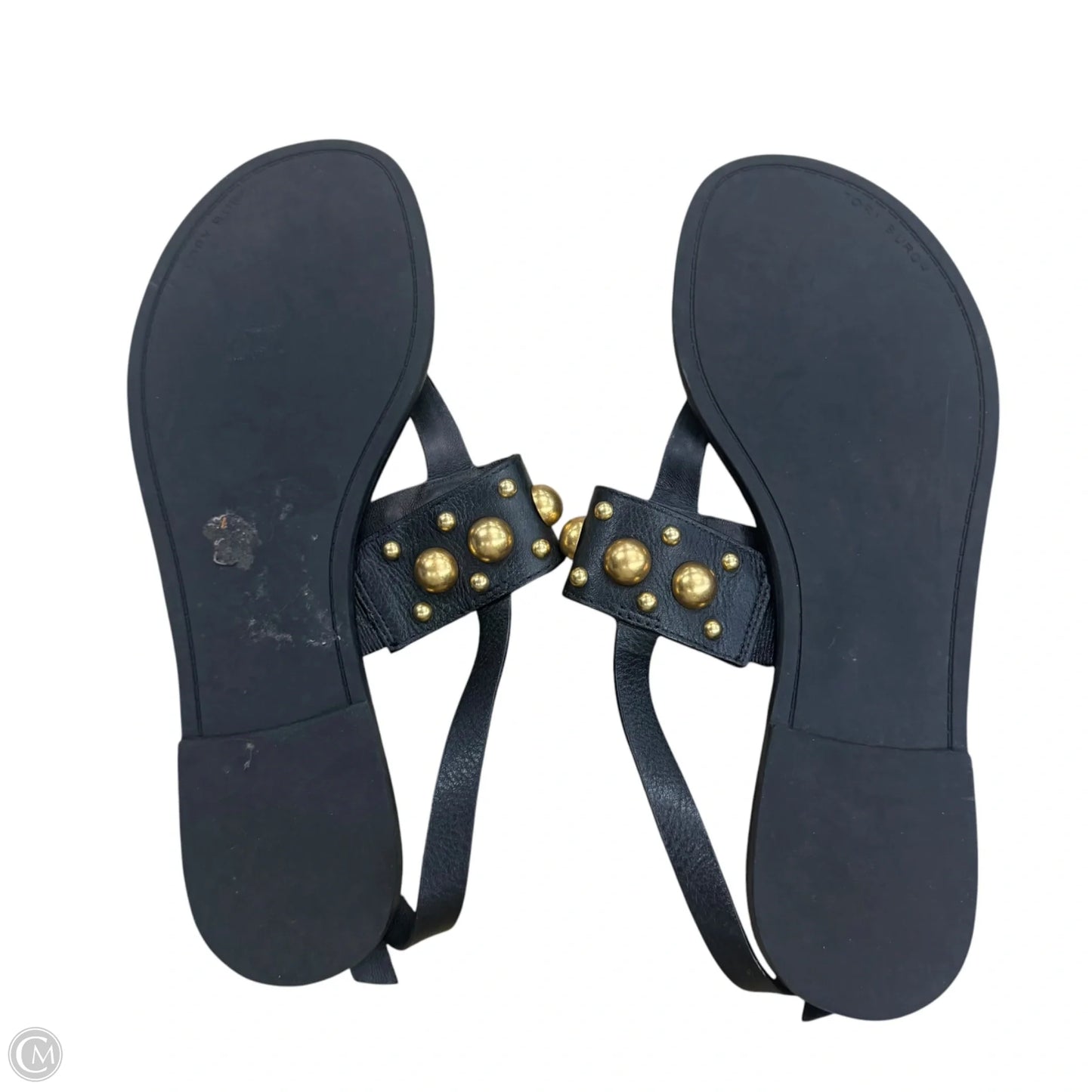 Sandals Designer By Tory Burch In Black & Gold, Size: 9