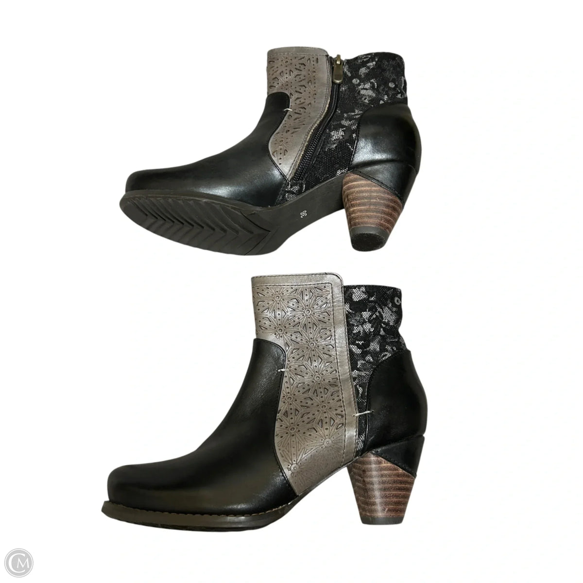 Boots Ankle Heels By Spring Step In Black & Grey, Size: 5.5