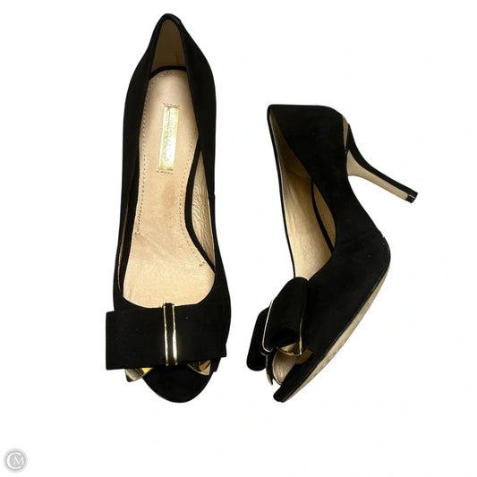 Sandals Heels Stiletto By Louise Et Cie In Black & Gold, Size: 7.5