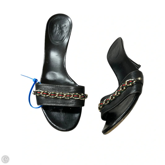 Sandals Luxury Designer By Gucci In Black & Green, Size: 7