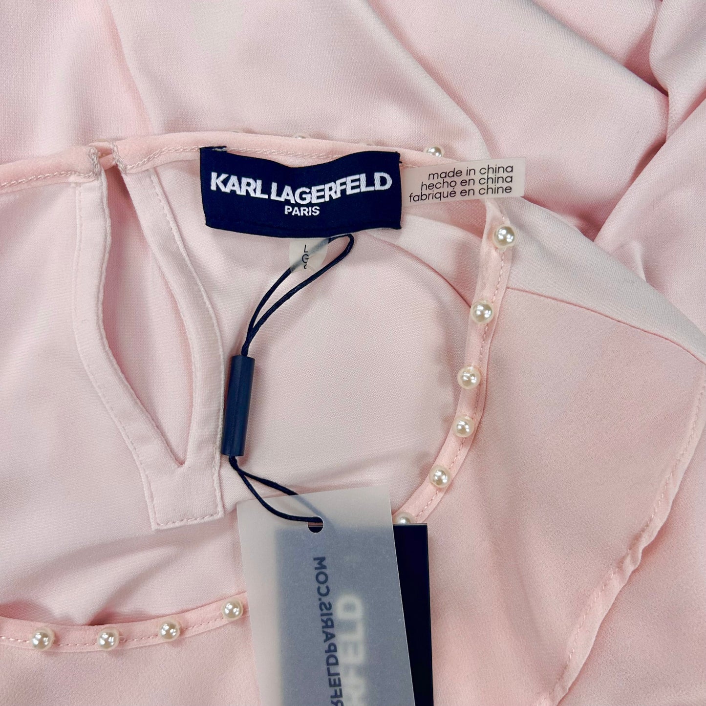 Pink Top Short Sleeve Designer By Karl Lagerfeld, Size: L