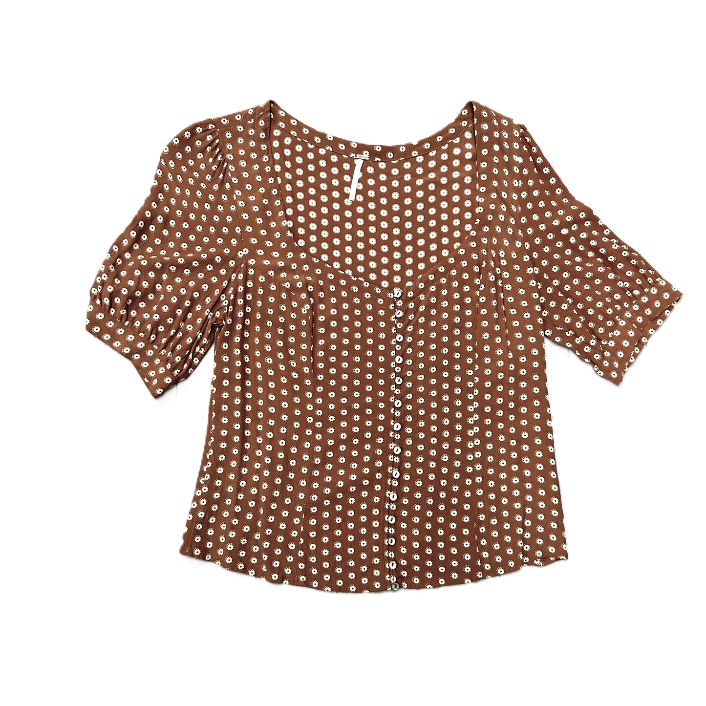 Brown & Cream Top Short Sleeve By Free People, Size: L