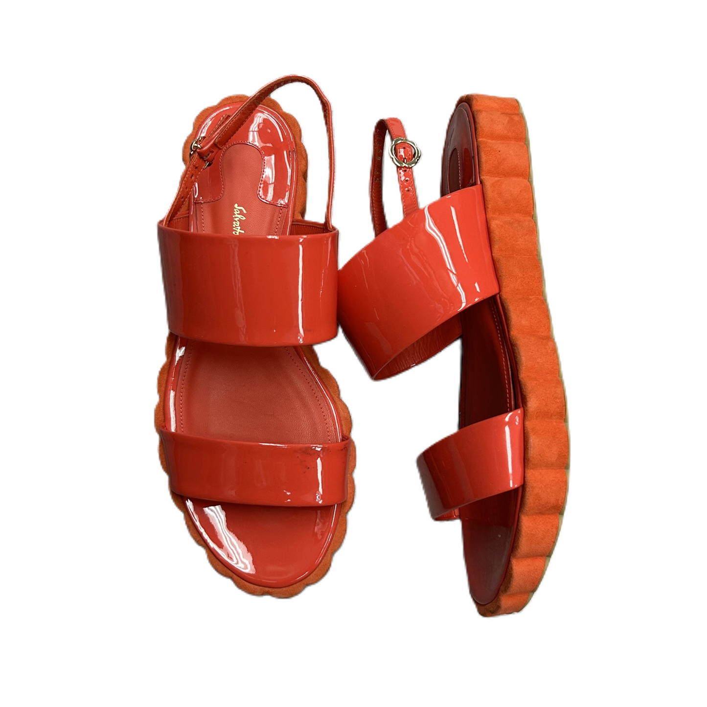 Red Sandals Luxury Designer By Salvatore Ferragamo, Size: 7.5