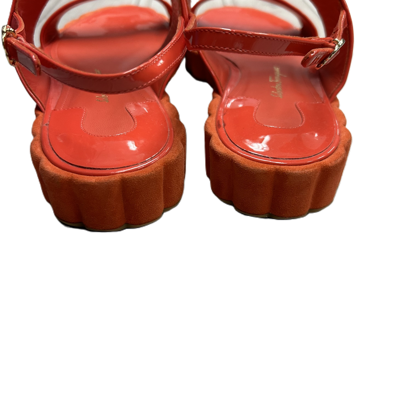 Red Sandals Luxury Designer By Salvatore Ferragamo, Size: 7.5